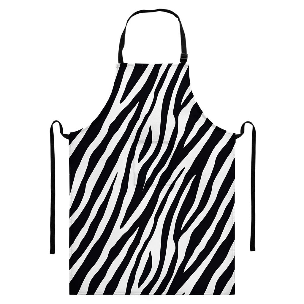 Black White Zebra Pattern Print Bib Apron With Pocket