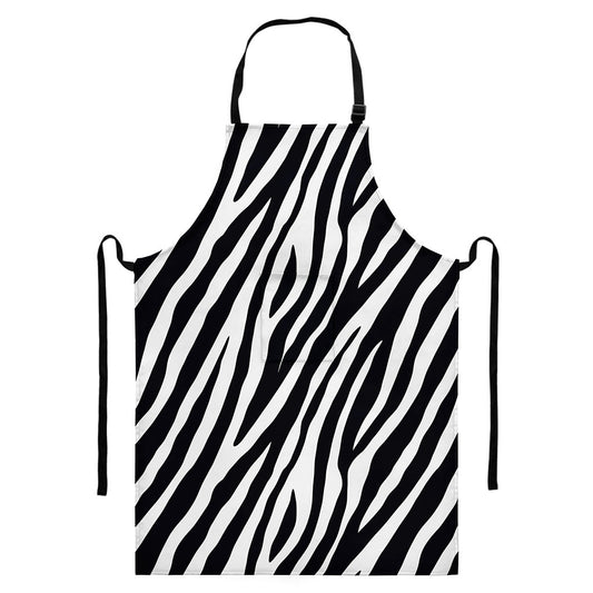 Black White Zebra Pattern Print Bib Apron With Pocket