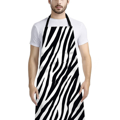 Black White Zebra Pattern Print Bib Apron With Pocket