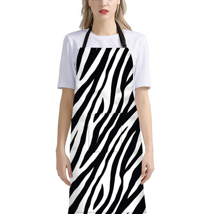 Black White Zebra Pattern Print Bib Apron With Pocket