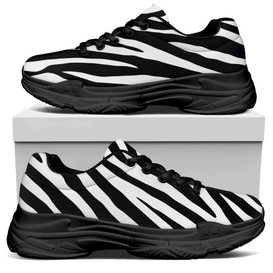 Black White Zebra Pattern Print Black Chunky Shoes