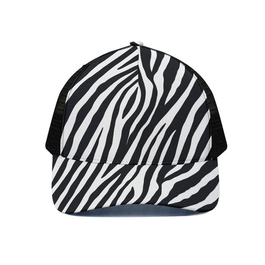 Black White Zebra Pattern Print Black Mesh Trucker Cap