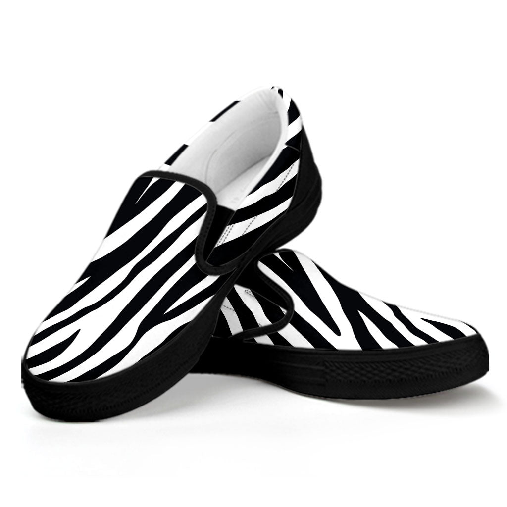 Black White Zebra Pattern Print Black Slip On Sneakers