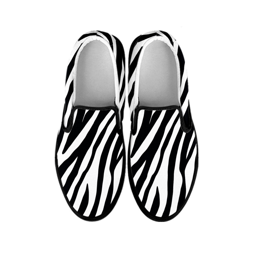 Black White Zebra Pattern Print Black Slip On Sneakers