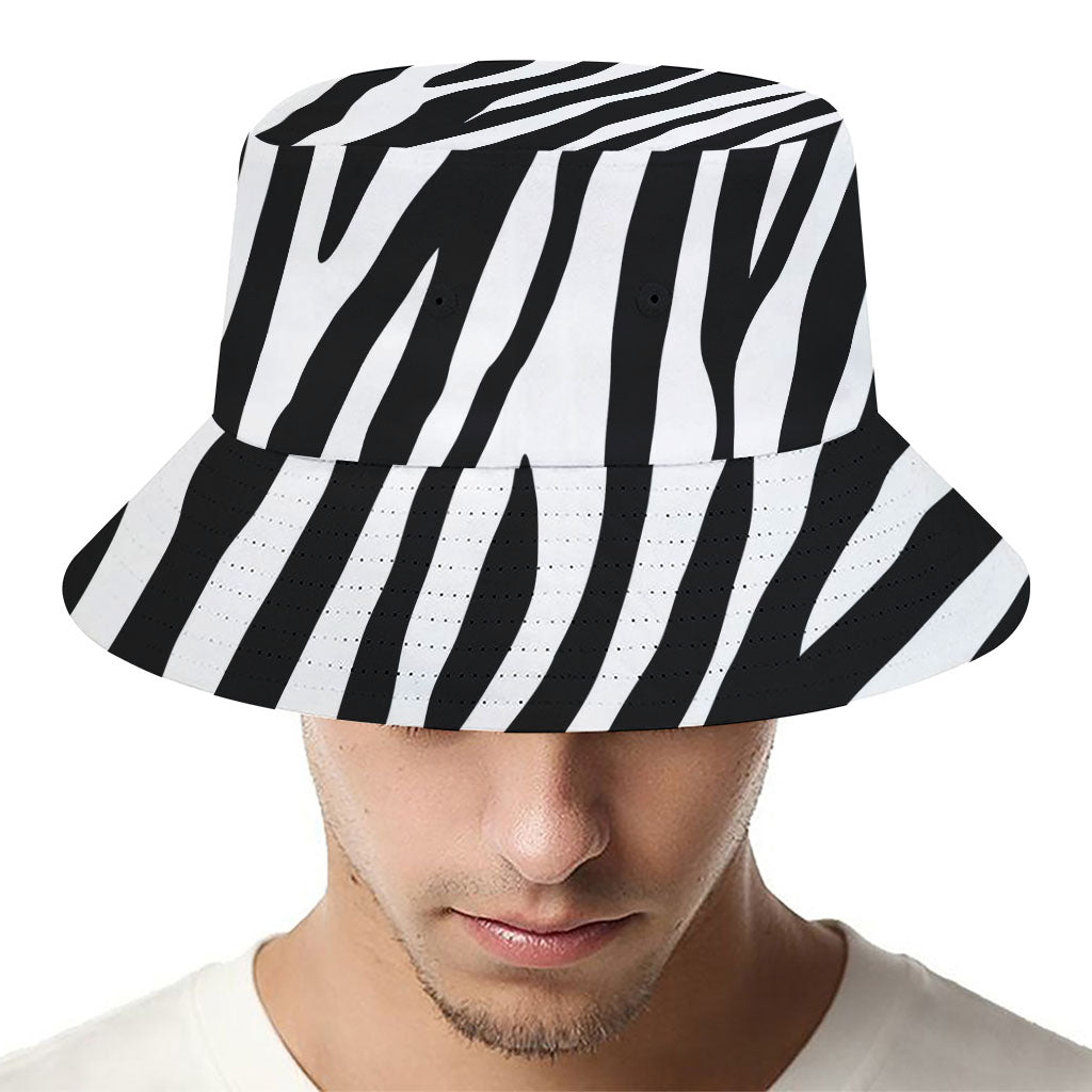 Black White Zebra Pattern Print Bucket Hat
