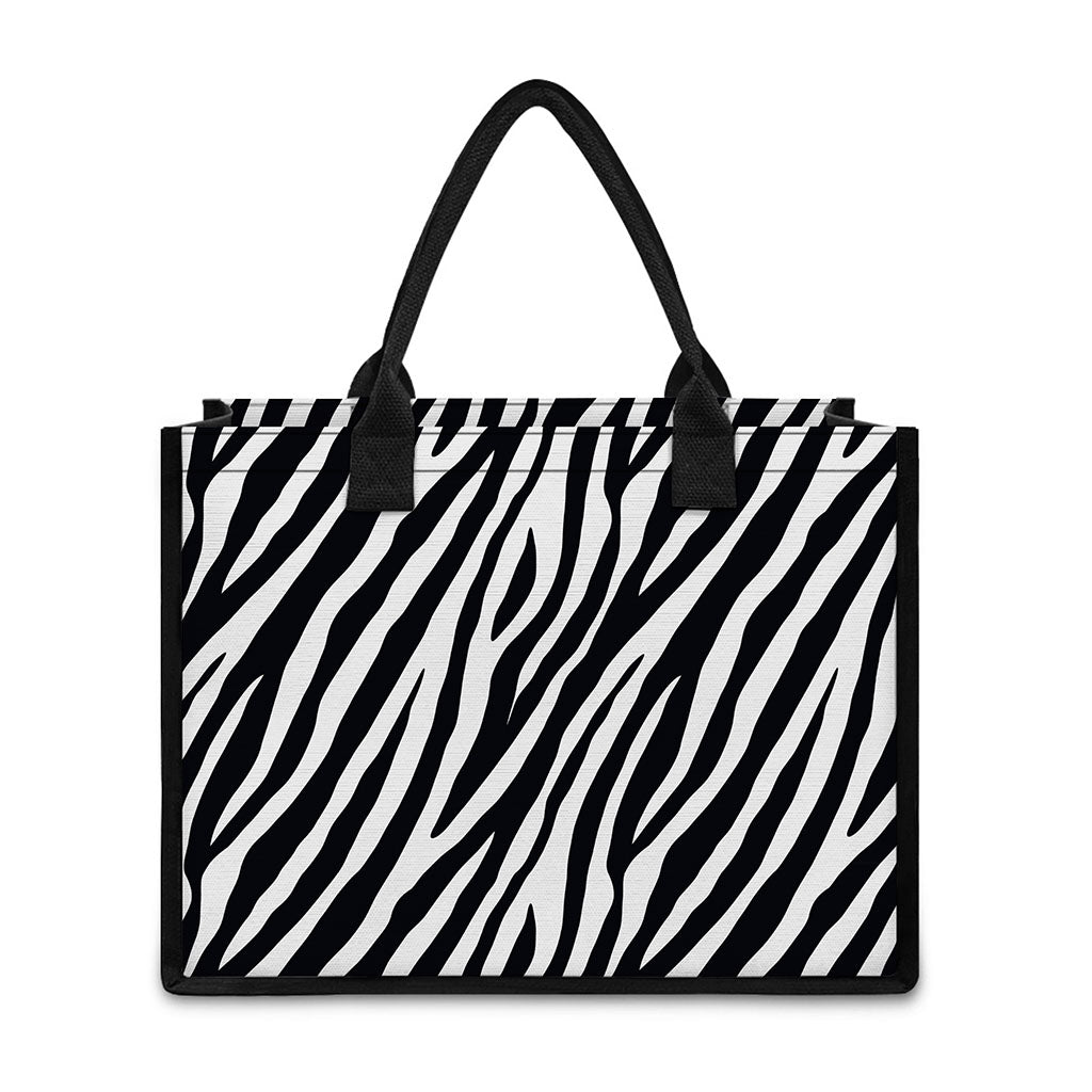 Black White Zebra Pattern Print Canvas Tote Bag