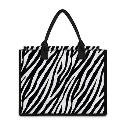 Black White Zebra Pattern Print Canvas Tote Bag