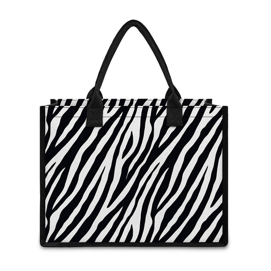Black White Zebra Pattern Print Canvas Tote Bag