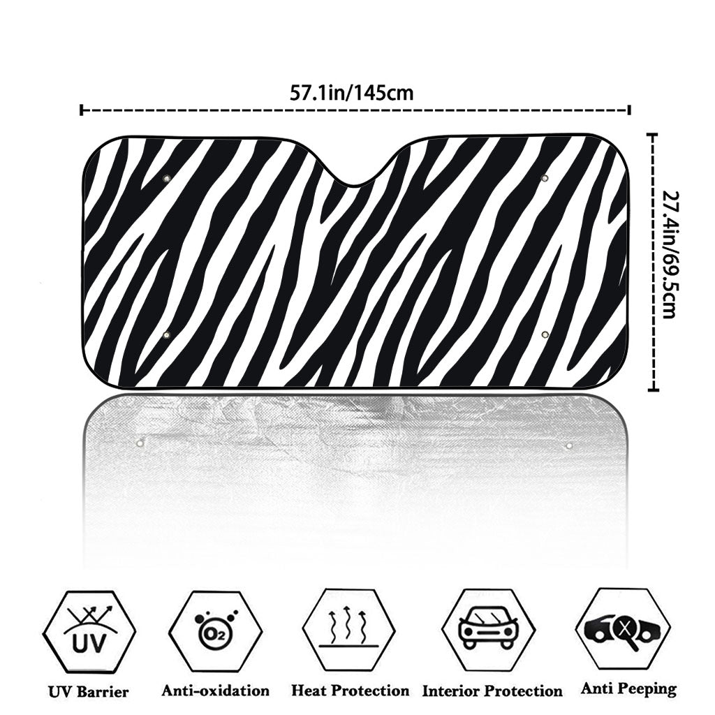 Black White Zebra Pattern Print Car Windshield Sun Shade