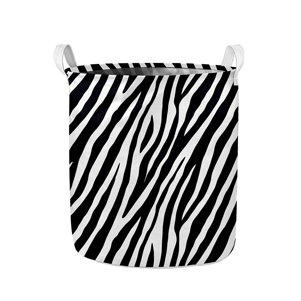 Black White Zebra Pattern Print Collapsible Laundry Basket