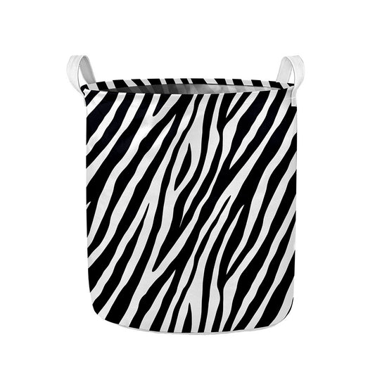 Black White Zebra Pattern Print Collapsible Laundry Basket