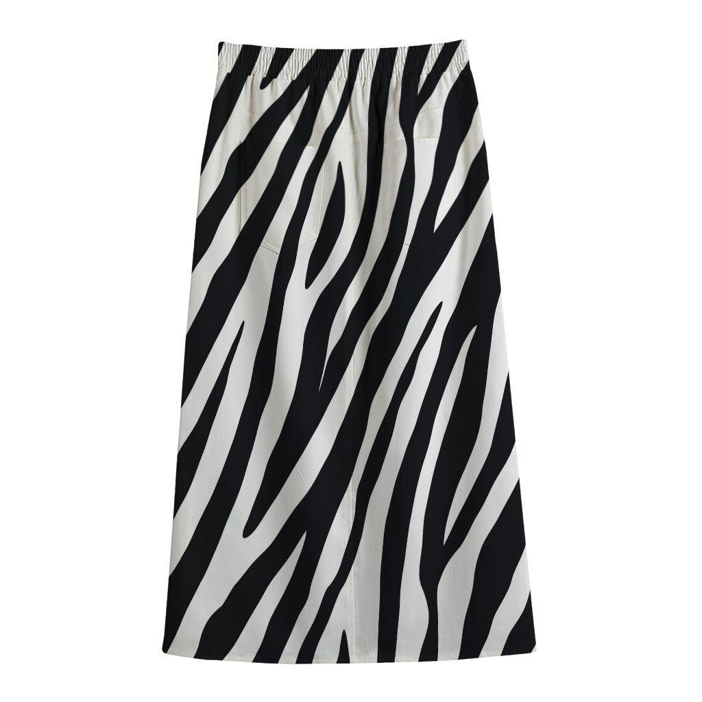 Black White Zebra Pattern Print Cotton Front Slit Maxi Skirt