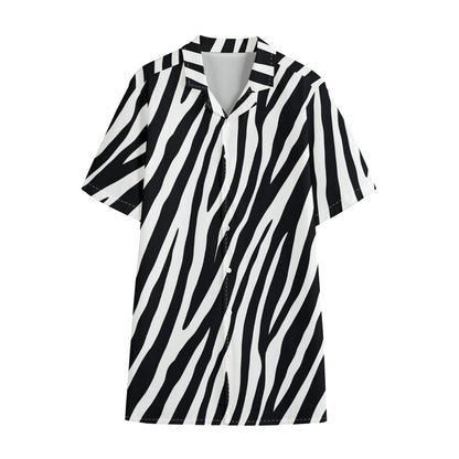 Black White Zebra Pattern Print Cotton Hawaiian Shirt