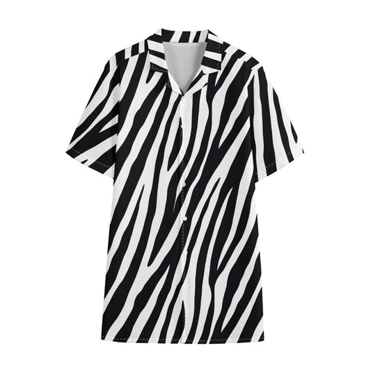Black White Zebra Pattern Print Cotton Hawaiian Shirt