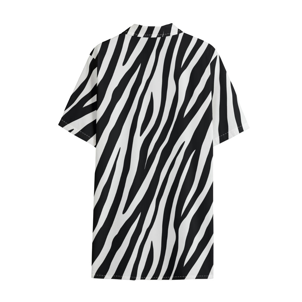 Black White Zebra Pattern Print Cotton Hawaiian Shirt