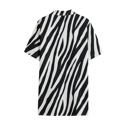 Black White Zebra Pattern Print Cotton Hawaiian Shirt