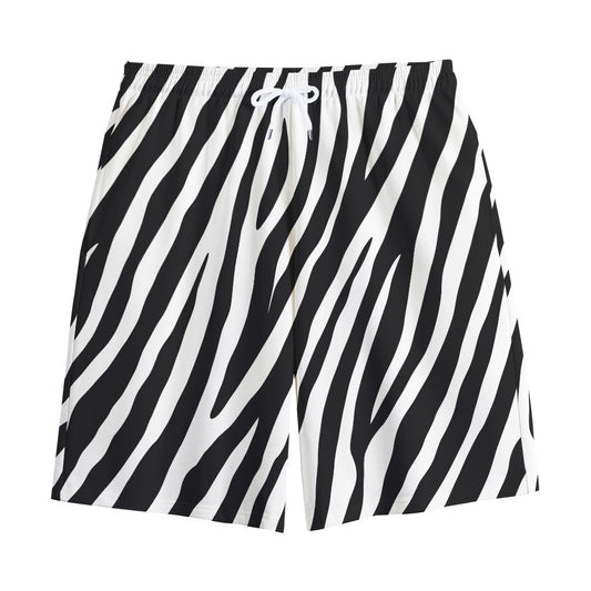 Black White Zebra Pattern Print Cotton Shorts