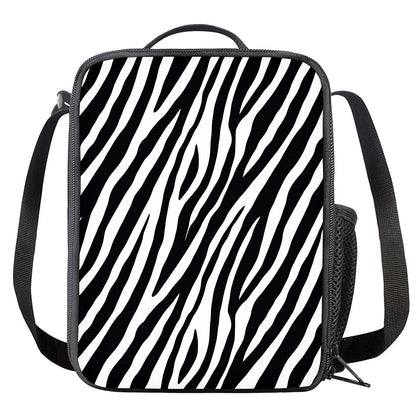 Black White Zebra Pattern Print Crossbody Lunch Bag