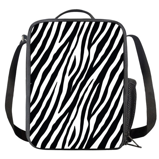 Black White Zebra Pattern Print Crossbody Lunch Bag