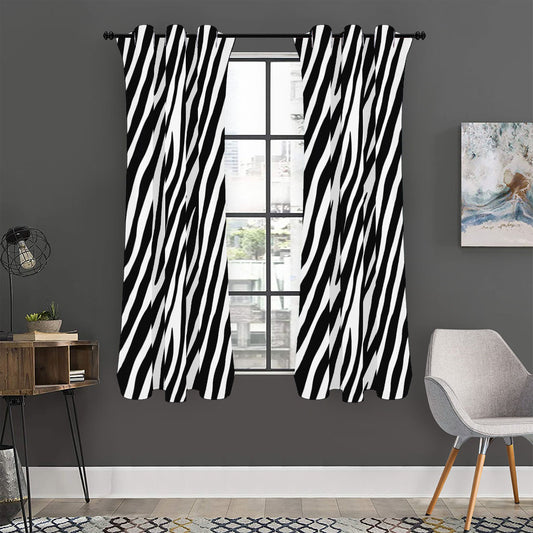 Black White Zebra Pattern Print Curtain