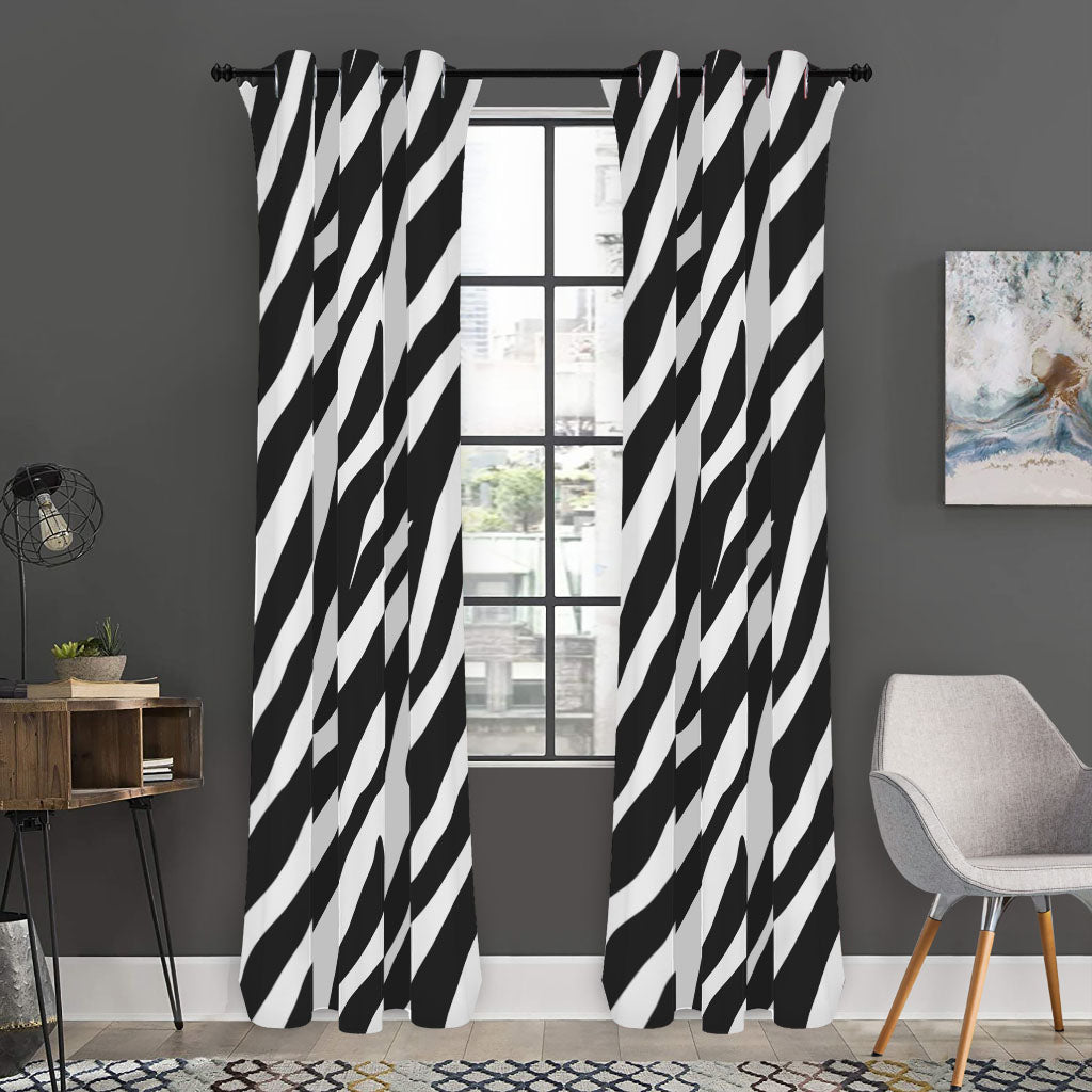 Black White Zebra Pattern Print Curtain