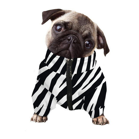 Black White Zebra Pattern Print Dog Zip Up Jacket