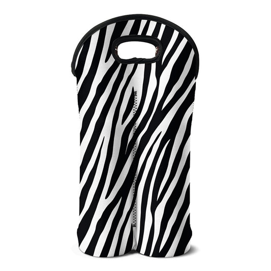 Black White Zebra Pattern Print Double Neoprene Wine Tote