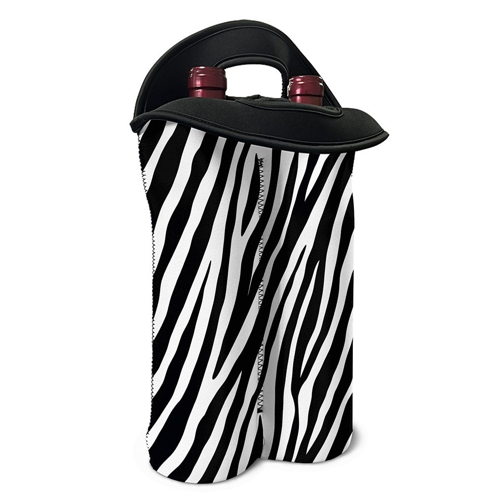 Black White Zebra Pattern Print Double Neoprene Wine Tote
