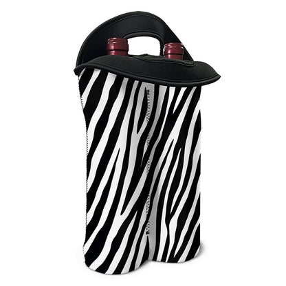 Black White Zebra Pattern Print Double Neoprene Wine Tote