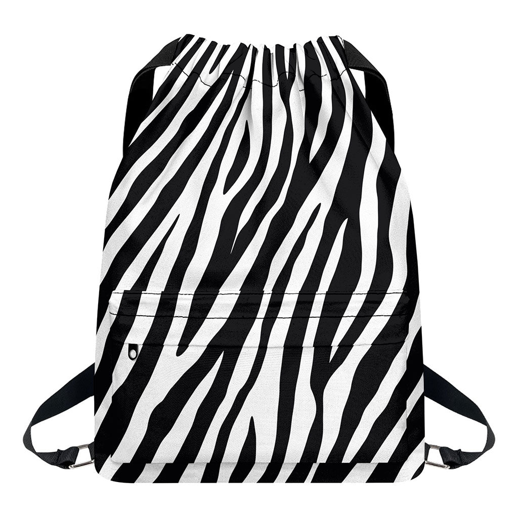 Black White Zebra Pattern Print Drawstring Backpack