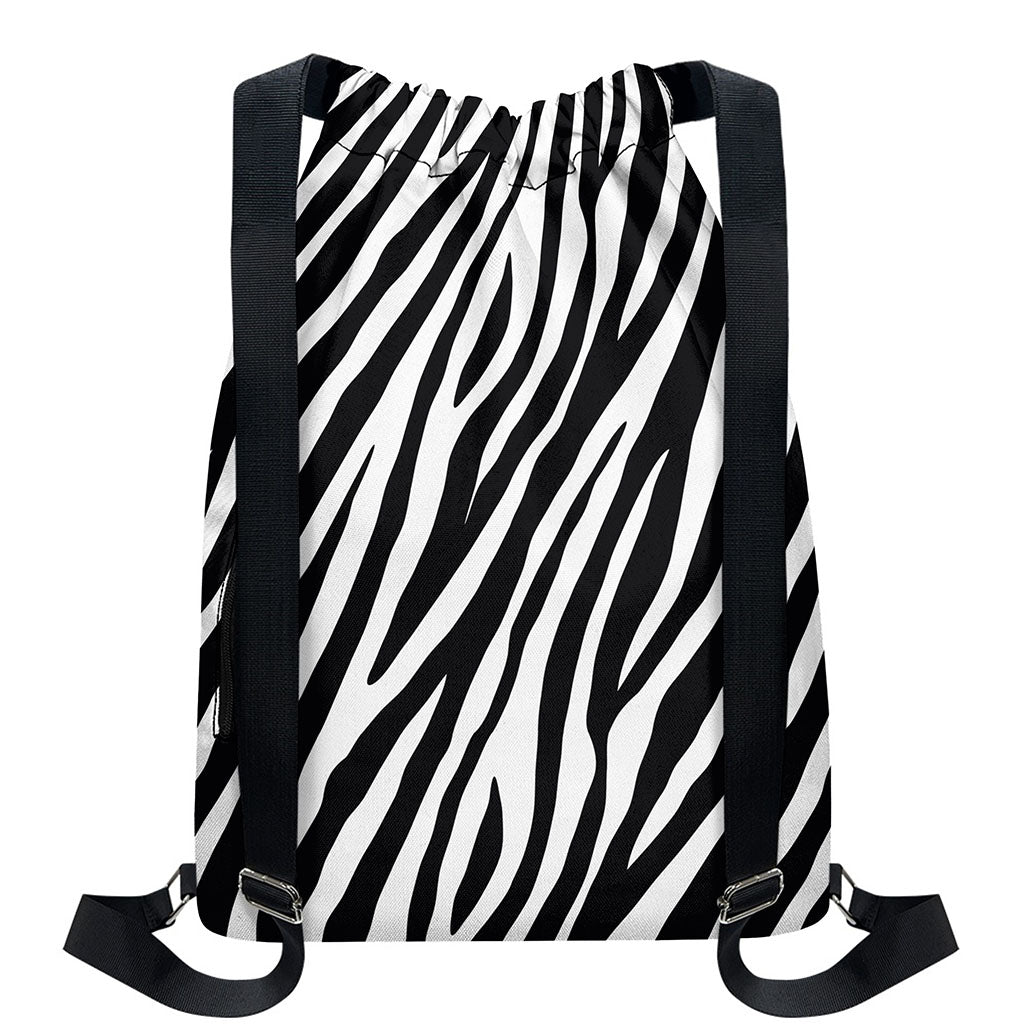 Black White Zebra Pattern Print Drawstring Backpack