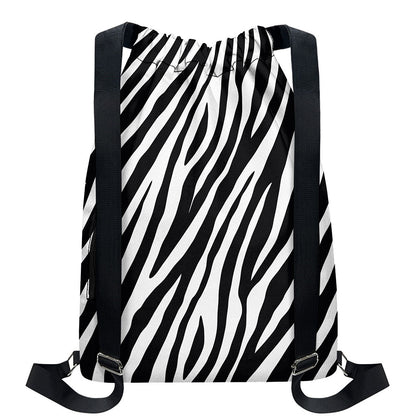 Black White Zebra Pattern Print Drawstring Backpack