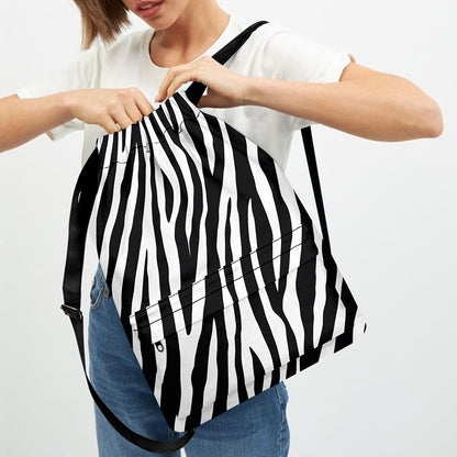 Black White Zebra Pattern Print Drawstring Backpack