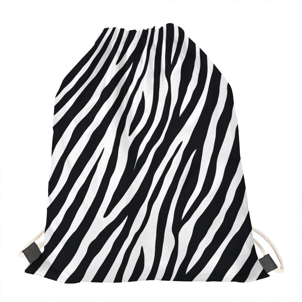 Black White Zebra Pattern Print Drawstring Bag