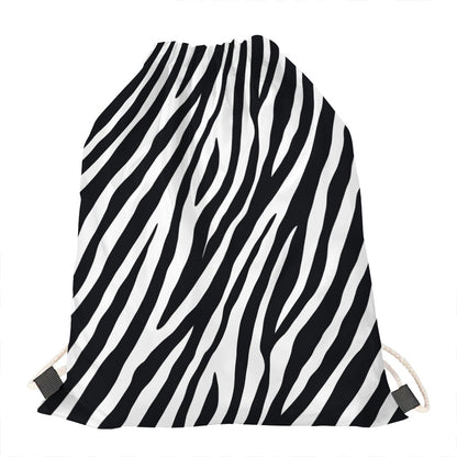 Black White Zebra Pattern Print Drawstring Bag