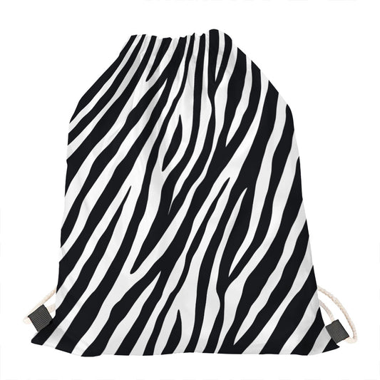 Black White Zebra Pattern Print Drawstring Bag