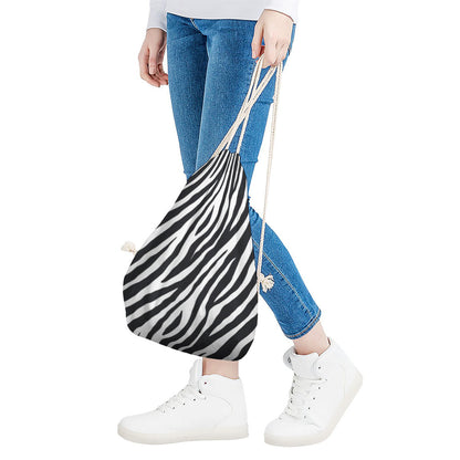 Black White Zebra Pattern Print Drawstring Bag