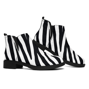 Black White Zebra Pattern Print Flat Ankle Boots