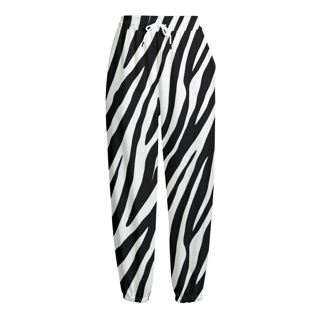 Black White Zebra Pattern Print Fleece Lined Knit Pants