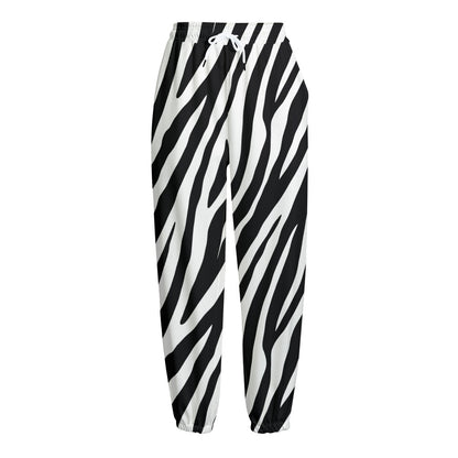 Black White Zebra Pattern Print Fleece Lined Knit Pants