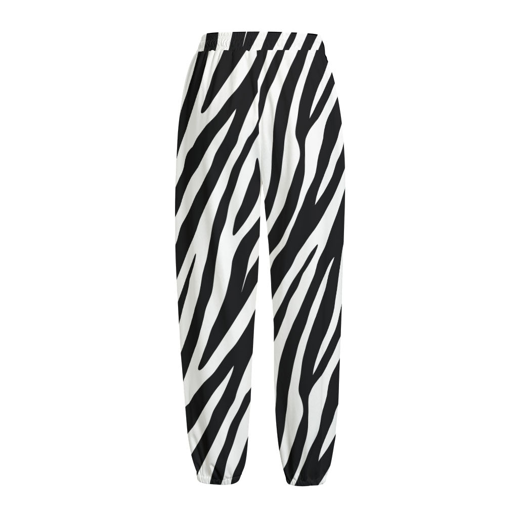 Black White Zebra Pattern Print Fleece Lined Knit Pants