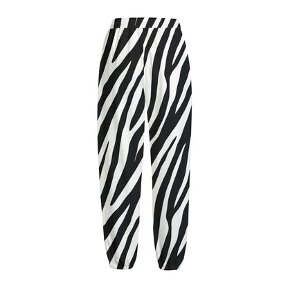 Black White Zebra Pattern Print Fleece Lined Knit Pants