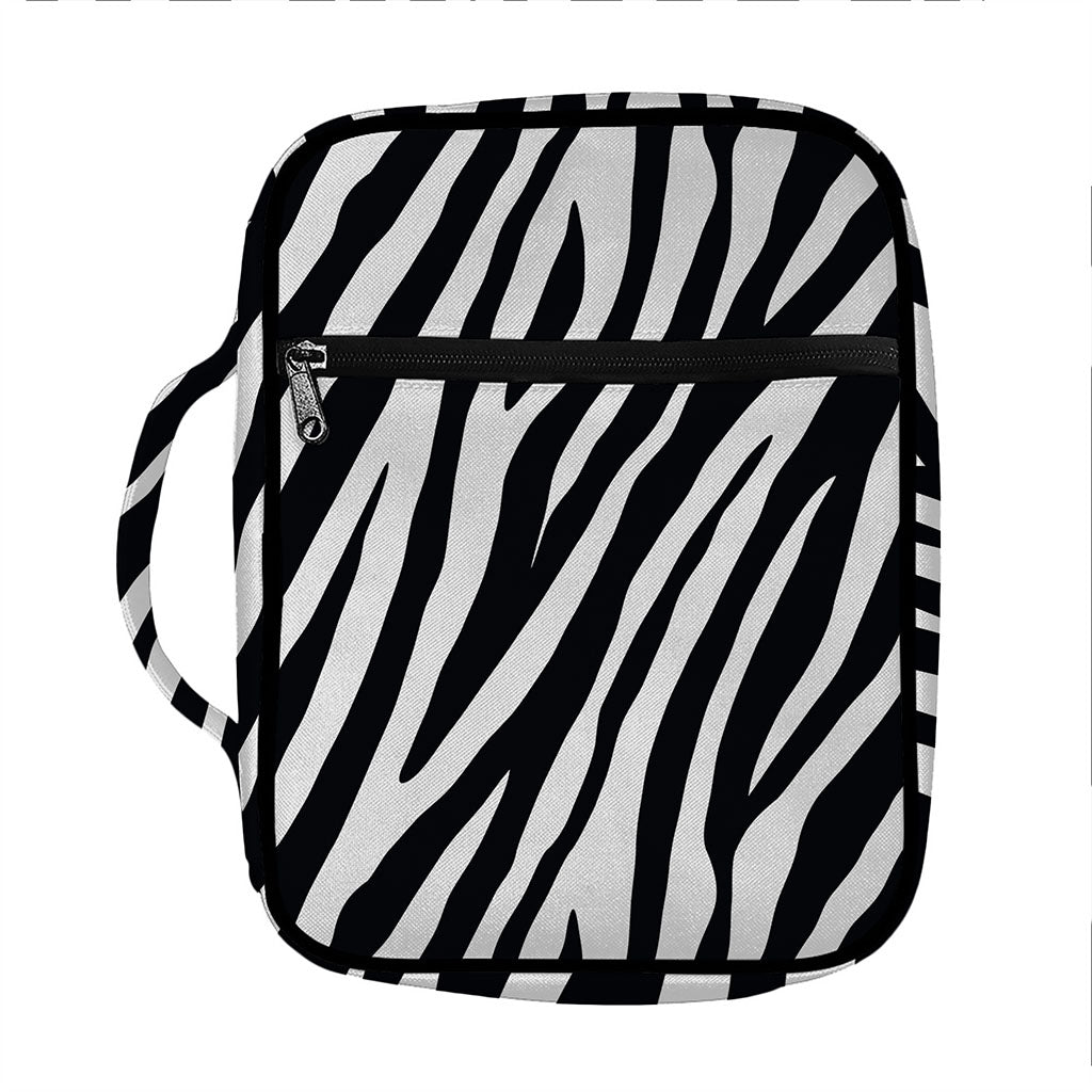 Black White Zebra Pattern Print Front Pocket Bible Bag