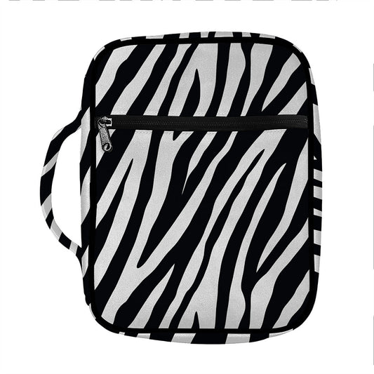 Black White Zebra Pattern Print Front Pocket Bible Bag