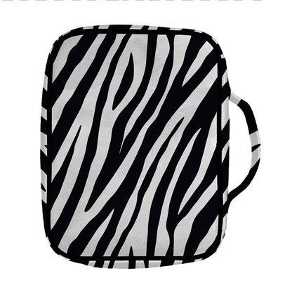 Black White Zebra Pattern Print Front Pocket Bible Bag