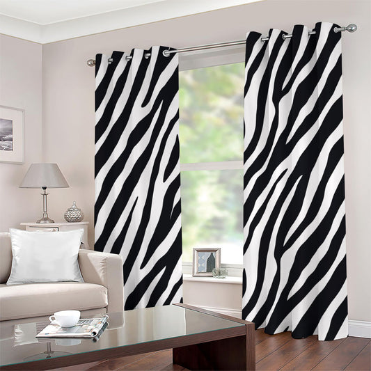 Black White Zebra Pattern Print Grommet Curtains