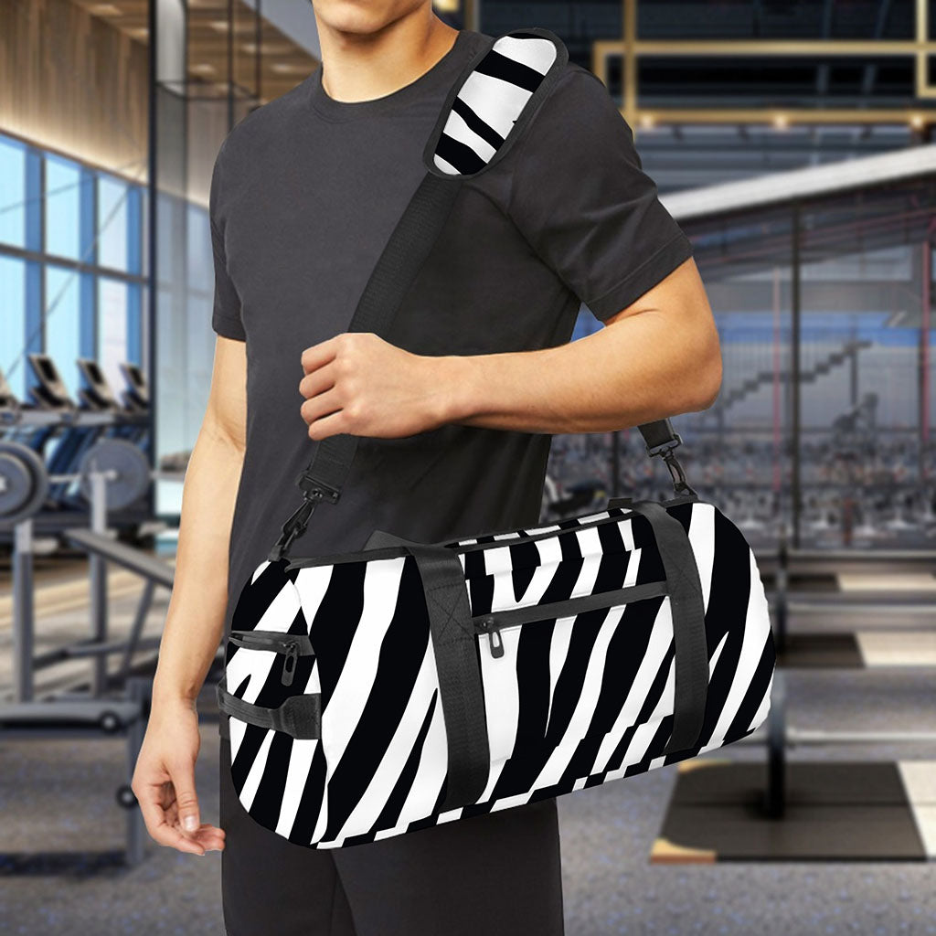 Black White Zebra Pattern Print Gym Bag