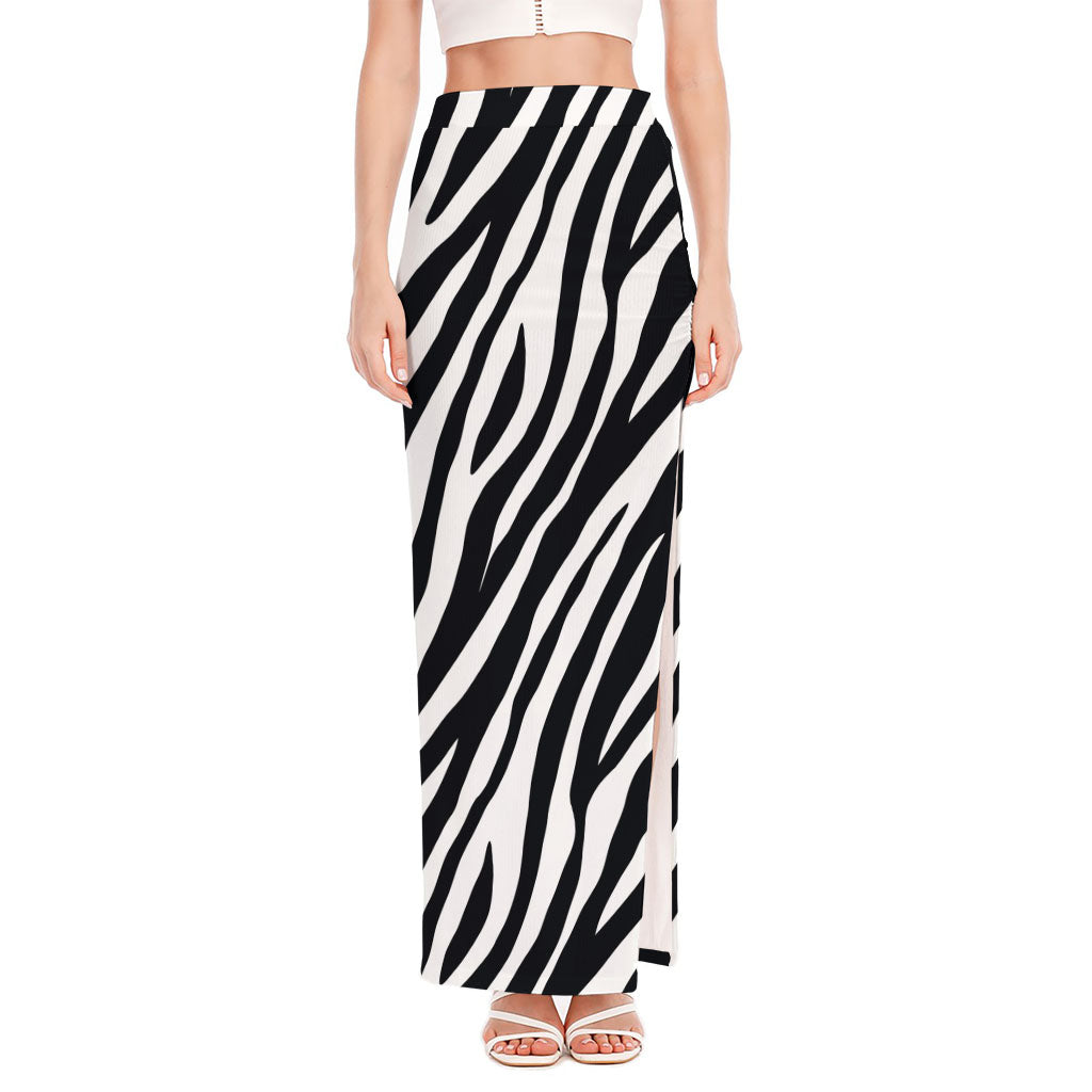 Black White Zebra Pattern Print High Slit Maxi Skirt