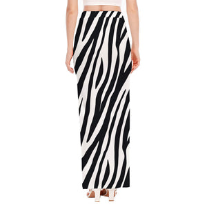 Black White Zebra Pattern Print High Slit Maxi Skirt