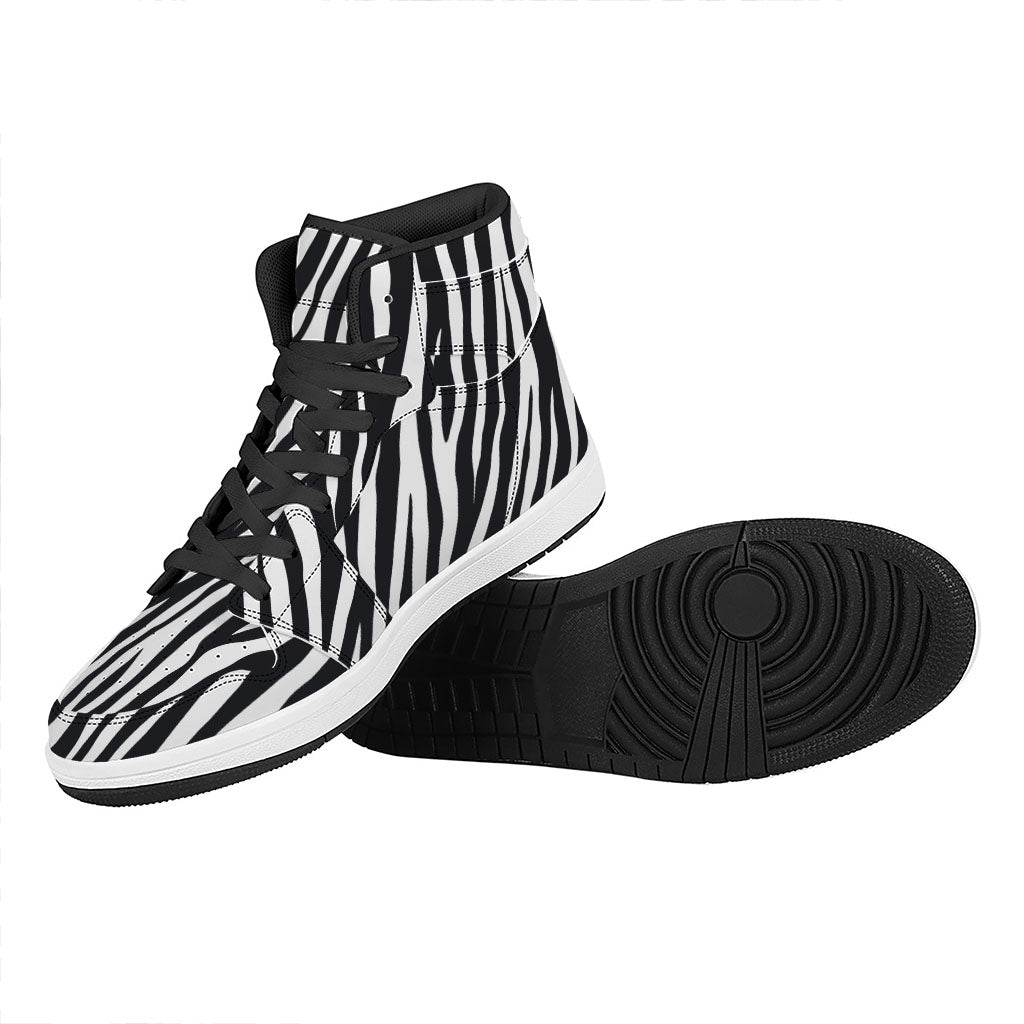 Black White Zebra Pattern Print High Top Leather Sneakers